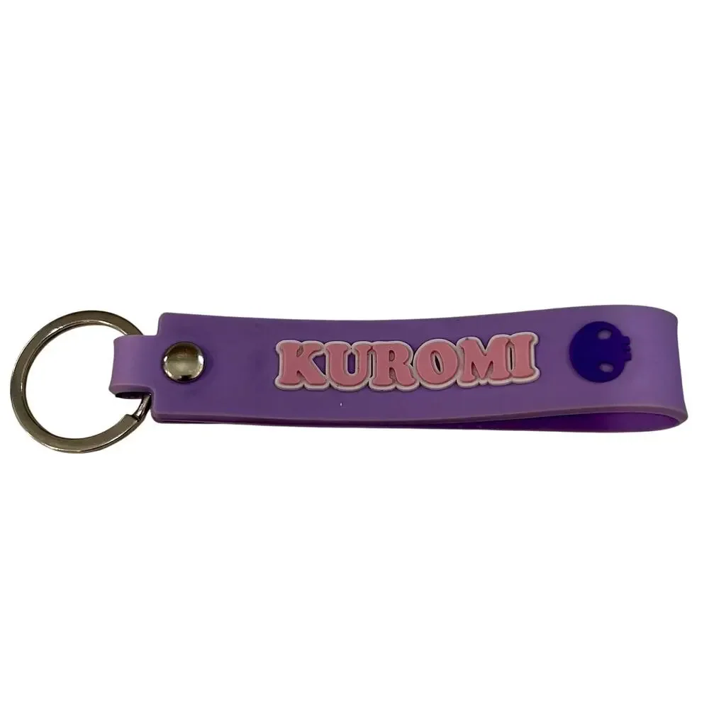 Kuromi Sanrio Purple Silicone Key Chain Wrist Strap Pink Name Logo Bag Accessory